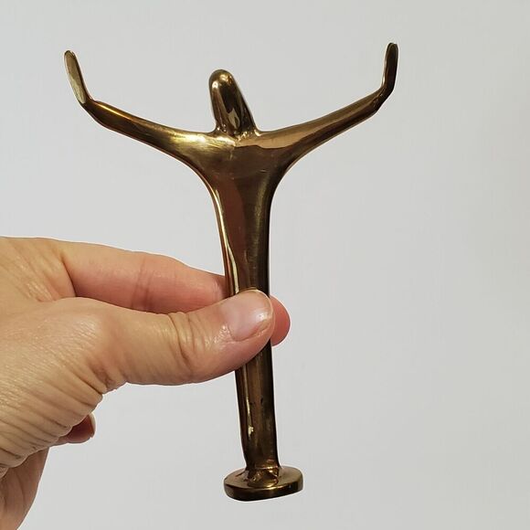 Brass Brutalist Jesus Christ Outstretched Open Arms Figurine MCM 5" Vintage - Picture 2 of 8